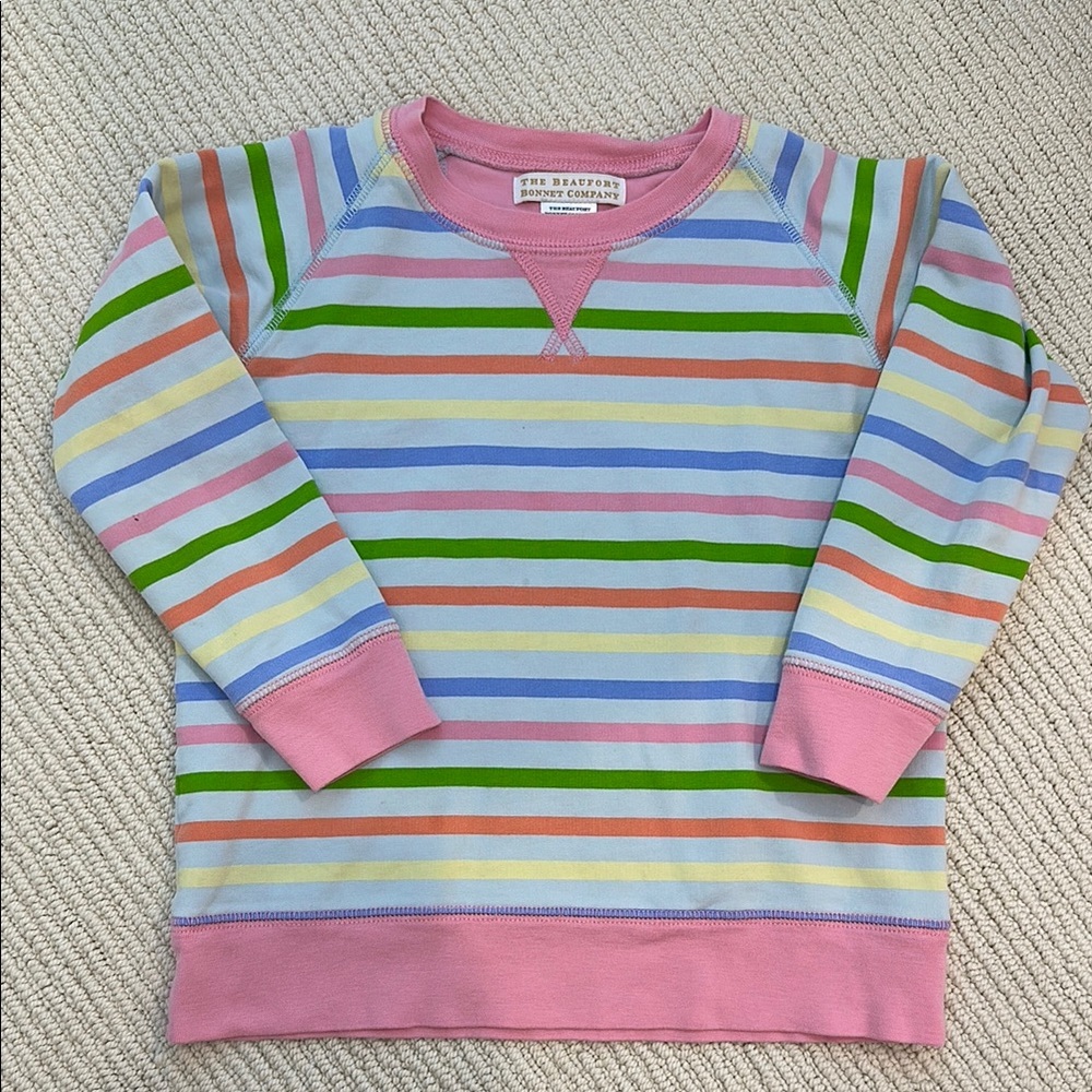 The Beaufort Bonnet Company Pink and Blue Striped Sweatshirt